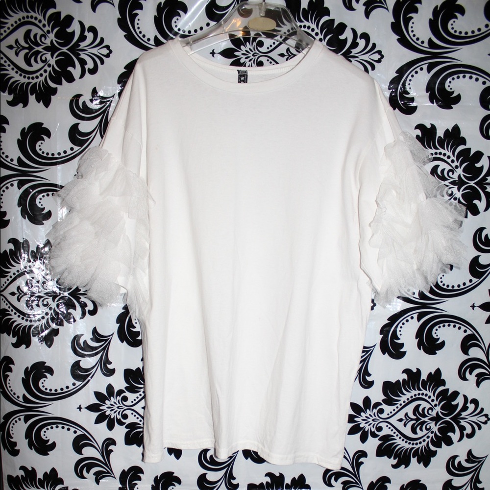 Tulle Sleeve T-Shirt - Picture 1 of 3